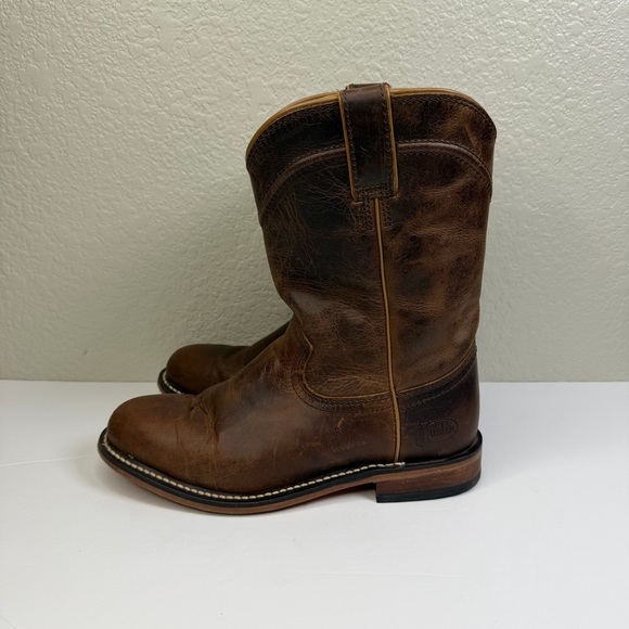 Justin Women’s Tan Water Buffalo Holland 10” Roper Western Leather Boots Sz 8.5B - Picture 4 of 11